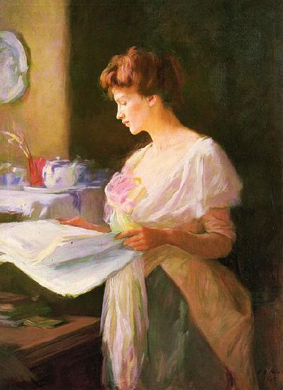 Ellen Day Hale Morning News. Private collection Germany oil painting art